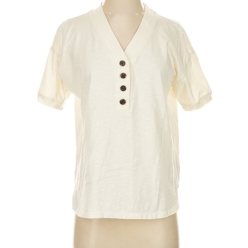 Madewell Cream Button-Up V-Neck Top